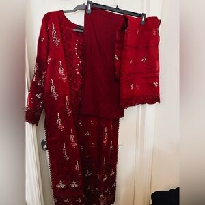Elegant Red Embroidered Dress
